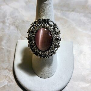 paparazzi Silver-Tone Pink Cat's Eye Filigree Statement Ring